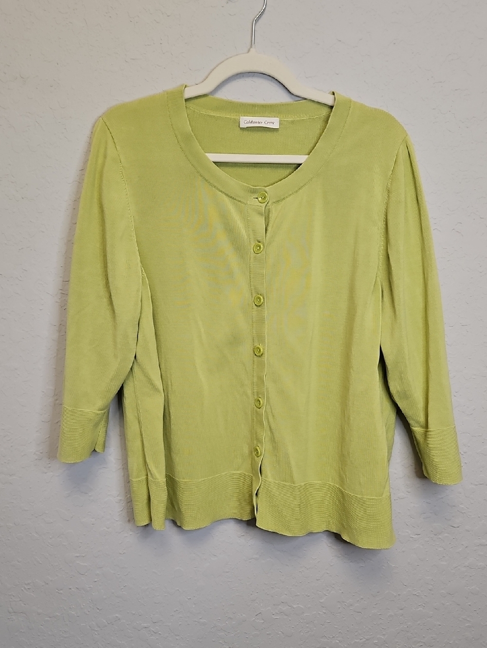 Coldwater Creek Lime Green Silk Button-Front Cardigan, Size ?M